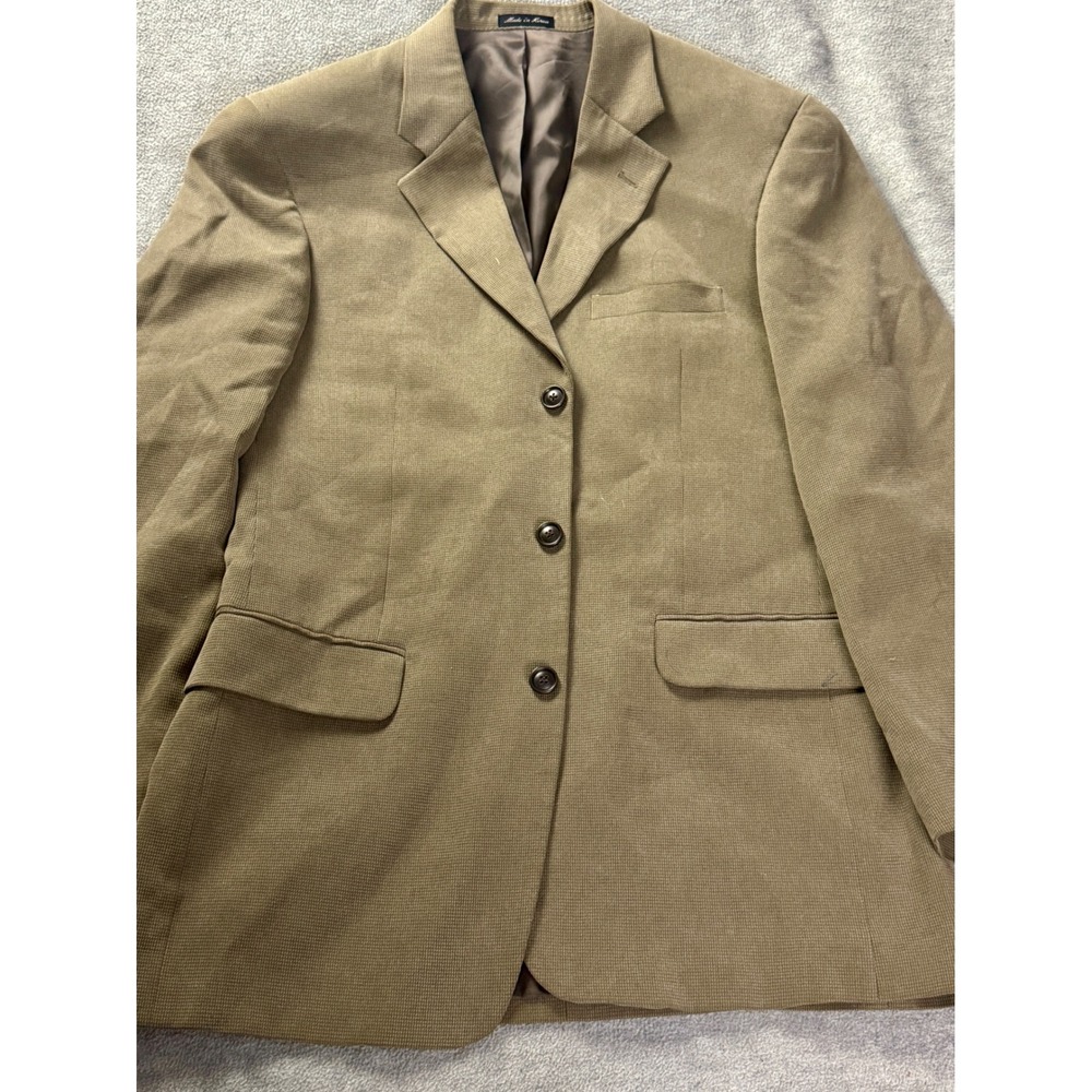 Mens Khaki Tan Textured Three Button Blazer Jacket Micro Waffle Weave Sport Coat